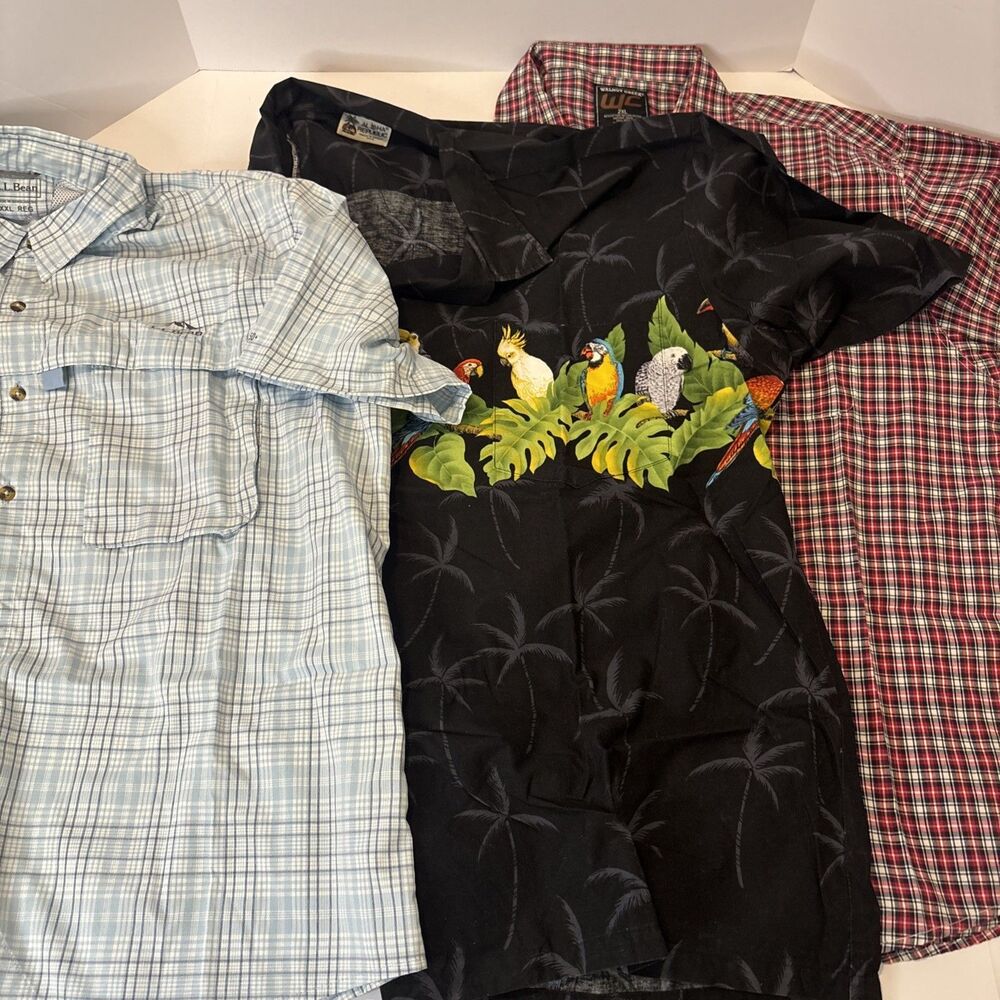 Lot Of 3 Men's XXL Button Up Short Sleeve Shirts Aloha Republic L. L. Bean